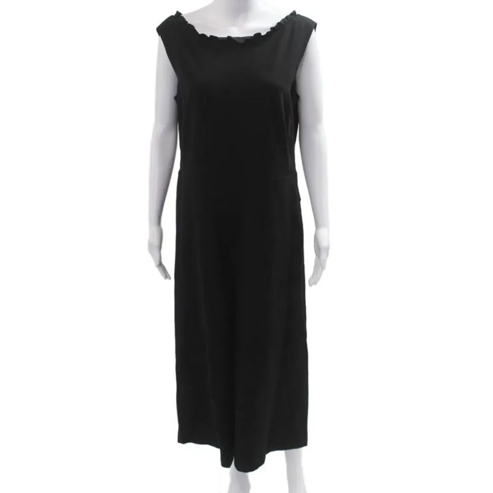 Lafayette 148 New York Women Jumpsuit Black Boat Neck Sleeveless Long Size L